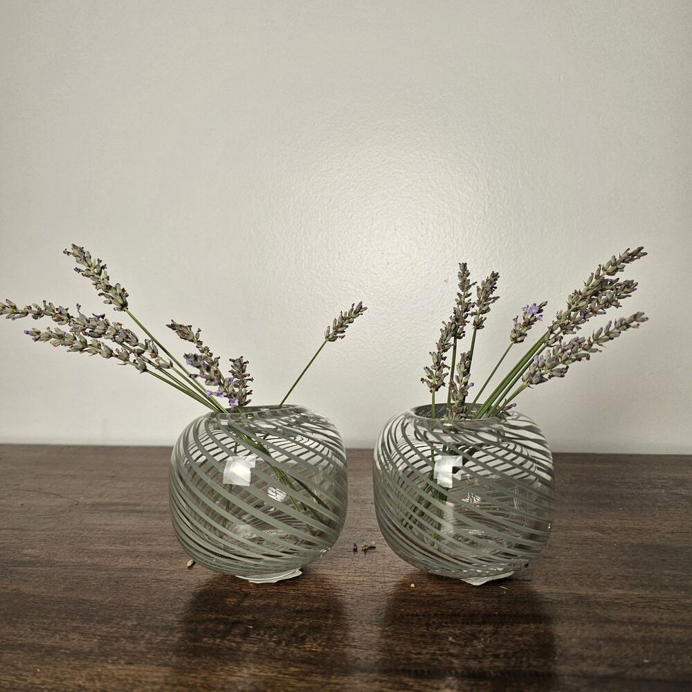 Set of 2 NEW Chantilly Swirl Glass Bud Vases – Sea Green & Clear